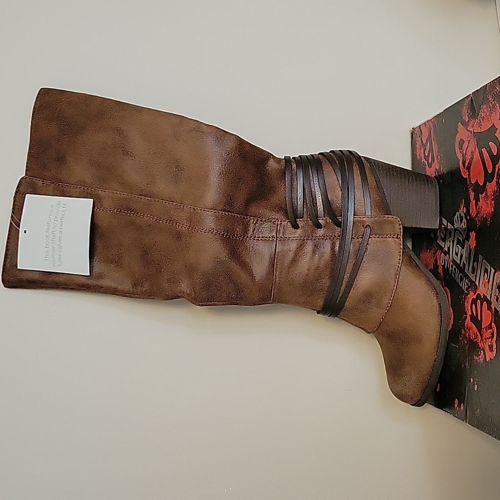 Fergalicious By Fergie Lexis wide calf boot Cognac, size 8.5